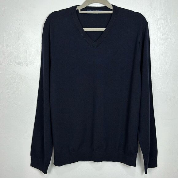 J. Crew Merino Wool Navy Blue Long Sleeve V-neck Pullover Sweater Size XL - Picture 2 of 11